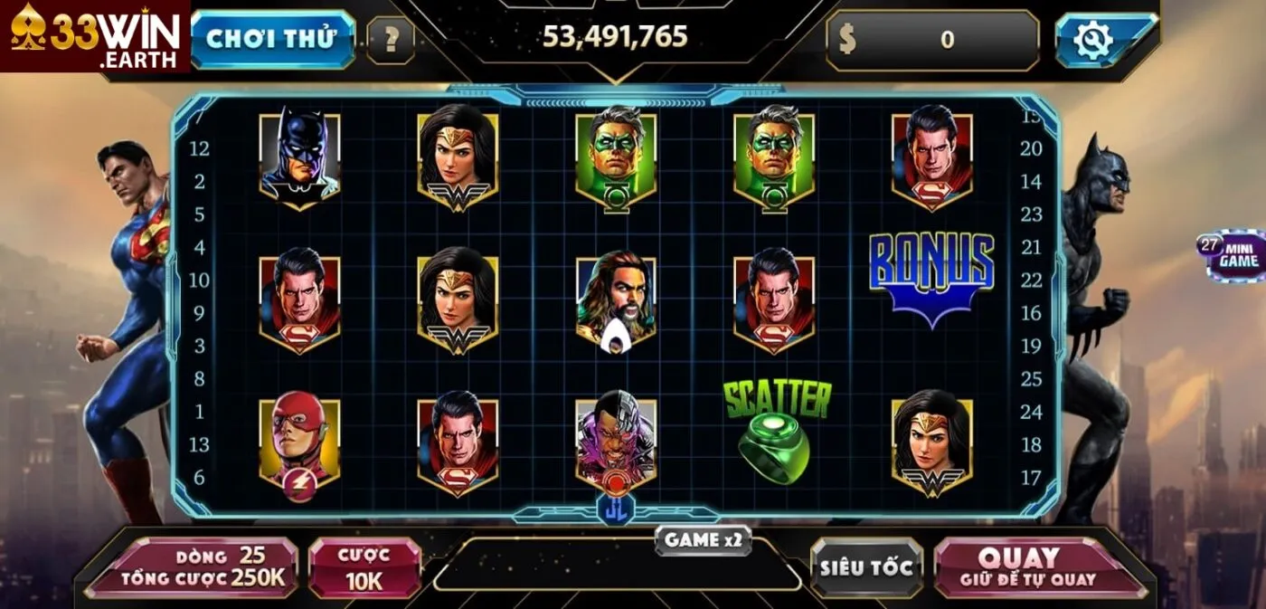 Hướng dẫn chơi game Nổ hũ Justice League tại 33win
